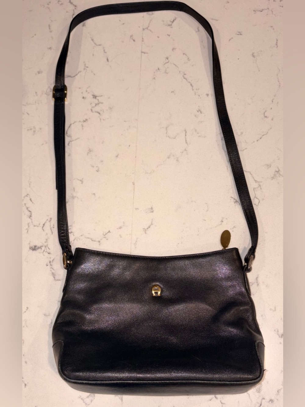 Vintage 1980s Etienne Aigner Black Leather Crossbody Minimalist Classic Purse